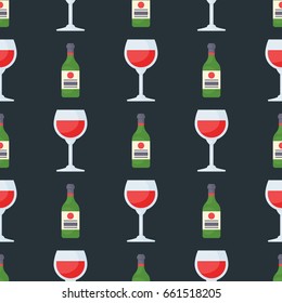 Alcohol drinks seamless pattern beverages cocktail bottle drunk glasses vector illustration.