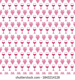 Alcohol drinks. Seamless pattern with grapes and wine glasses. Vector illustration