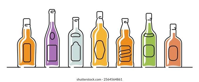 Alcohol drinks set. Alcoholic beverages in bottles. Liquor store, restaurant bar concept vector illustration