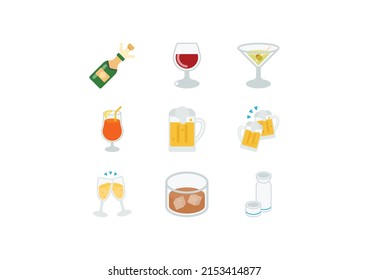 Alcohol Drinks Vector Icon Set. Alcohol Drinks Emoji Collection