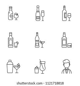 Alcohol drinks vector icons set outline style