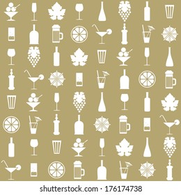 Alcohol drinks vector icons set on beige background. Flat style