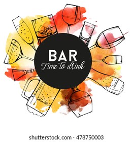 Alcohol drinks.Watercolor vector background