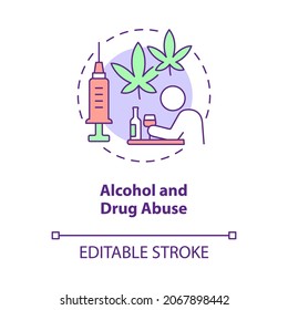 Alcohol And Drug Abuse Concept Icon. Hate Speech Effect Abstract Idea Thin Line Illustration. Substance Addiction. Being Dependent On Drugs. Vector Isolated Outline Color Drawing. Editable Stroke