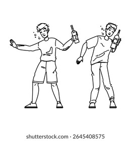 alcohol drunk man vector. young person, bottle alcoholic, alcoholism indoors alcohol drunk man character. people black line pencil drawing illustration