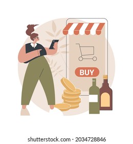 Alcohol E-commerce Abstract Concept Vector Illustration. Online Grocery, Alcohol Marketplace, Direct-to-consumer Online Wine, Liquor Store, No-contact Delivery, Stay At Home Abstract Metaphor.