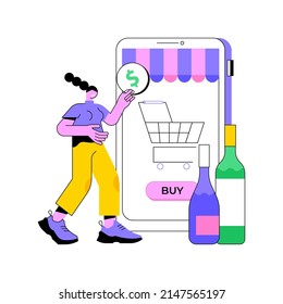 Alcohol E-commerce Abstract Concept Vector Illustration. Online Grocery, Alcohol Marketplace, Direct-to-consumer Online Wine, Liquor Store, No-contact Delivery, Stay At Home Abstract Metaphor.