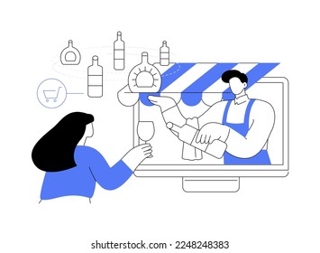 Alcohol E-commerce abstract concept vector illustration. Online grocery, alcohol marketplace, direct-to-consumer online wine, liquor store, no-contact delivery, stay at home abstract metaphor.