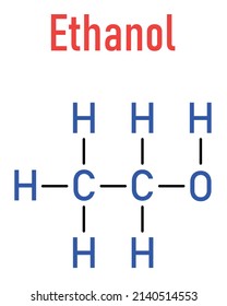 Alcohol (ethanol, ethyl alcohol) molecule, chemical structure. Skeletal formula.