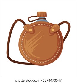 Alcohol Flask in Leather Bag as Wild West Object Vector Illustration