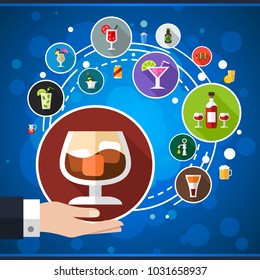 Alcohol flat icon concept. Vector illustration. Element template for design.