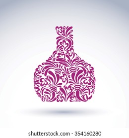 Alcohol flower-patterned bottle, classic pitcher with abstract vector natural pattern. Holiday and relaxation symbol.