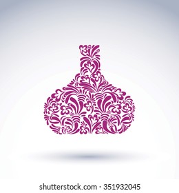 Alcohol flower-patterned bottle, pitcher with abstract natural vector pattern. Holiday and relaxation symbol.

