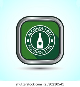Alcohol Free Icon Design Illustration, No Alcohol Sign, Green Shadow Button Design 