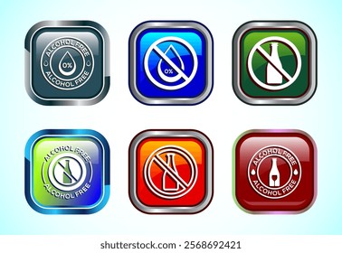 Alcohol Free Icon Design Illustration, No Alcohol Sign, Button Design Set