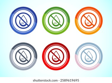 Alcohol free icon design illustration, no alcohol sign symbol, 6 color button design set