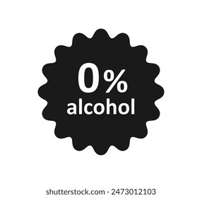 Alcohol free icon. Don't contain alcohol symbol. Zero percent tag. Health cosmetic product. 0 percent icon. Design infographic element. Vector illustration isolated on white background.