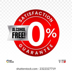 Alkoholfreies Symbol, Vektordesign auf weißem Hintergrund mit einem Alkoholsymbol von Null Prozent