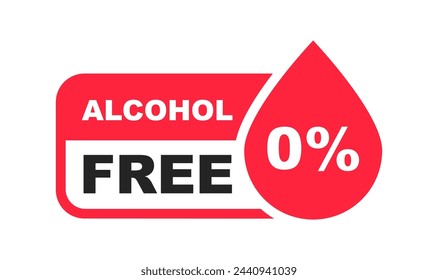 Alcohol free icon. No alcohol logo. Zero percent alcohol symbol. Vector illustration.