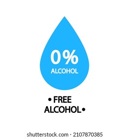 Icono libre de alcohol. No alcohol en productos cosméticos, antisépticos, cerveza y otros. Símbolo, logotipo y signo del 0 por ciento. Cero ícono para la medicina, la piel y la seguridad. Etiqueta, pegatina y sello. Vector.