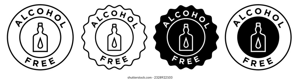 alcohol free icon set collection for web app ui use. Round circle emblem stamp badge of no alcohol content in cosmetic beauty, body, skin and hair care products. Zero contain drinks for health sign 