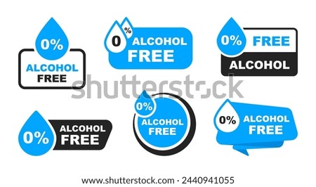 Alcohol free icon set. No alcohol logo. Zero percent alcohol symbol. Vector illustration.