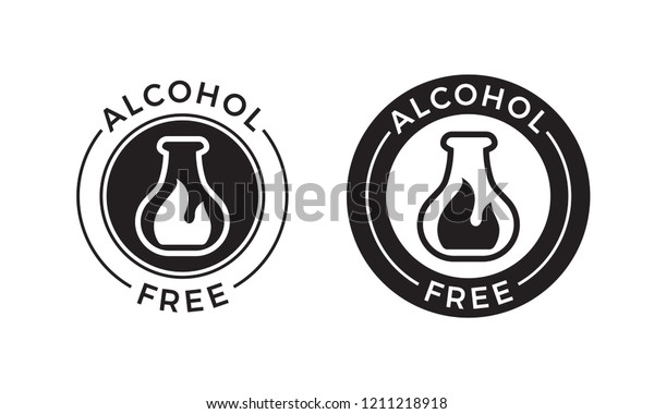 Alcohol free icon for skin and\
body care cosmetic product. Vector medical alcohol free vial\
symbol