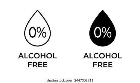 Alcohol free icon. Zero percent alcohol droplet line label. Nonalcoholic vector emblem. Isolated illustration for pharmacy, product packaging or antiseptic.