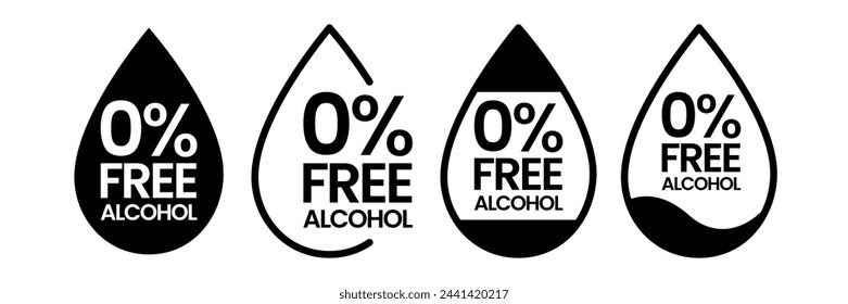 Alcohol free icons. No alcohol logo. Zero percent alcohol symbol. Vector illustration.