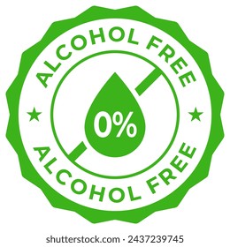 Alcohol free label vector icon illustration for product package. Nonalcoholic green logo, symbol, badge, tag or emblem isolated. Zero alcohol stamp, seal, sticker, mark or tag.