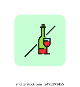 Alcohol free line icon. Bottle, glass, prohibiting sign. Health care concept. Can be used for topics like healthy lifestyle, sobriety, pregnancy