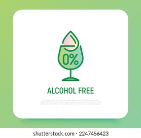 Alcohol free sign. Thin line icon for beauty product. Drinking glass with droplet. Modern vector illustration.