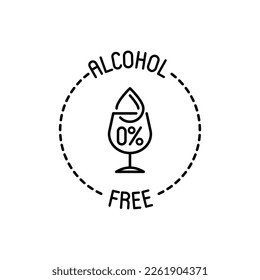 Alcohol free sign. Thin line icon for beauty product. Drinking glass with droplet. Modern vector illustration.