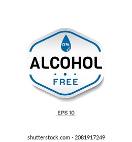 Alcohol Free Sticker. For skin and body care cosmetic product medical alcohol free drop and percent symbol. Premium and luxury design