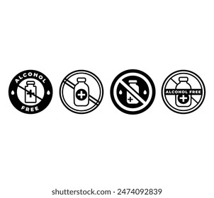 alcohol free symbol sign round shape icons vector design black white illustration collection sets