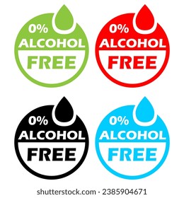 Alcohol free vector icon. Zero alcohol symbol. Alcohol no label. Non alcoholic logo.No alcohol logo. Zero percent symbol. Vector illustration.