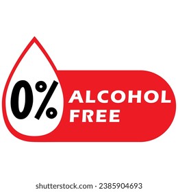 Alcohol free vector icon. Zero alcohol symbol. Alcohol no label. Non alcoholic logo.No alcohol logo. Zero percent symbol. Vector illustration.