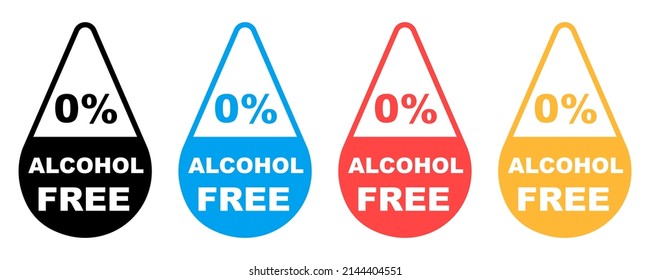 Alcohol free vector icons set. Label or sticker with zero alcohol. Vector 10 EPS.