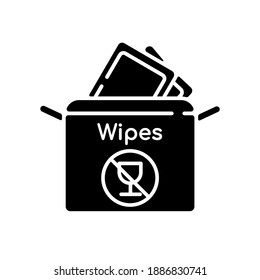 Alcohol free wipes black glyph icon. Disinfectant paper towels. Sanitation tissues for hygiene. Cosmetic product for skincare. First aid. Silhouette symbol on white space. Vector isolated illustration
