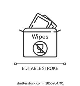 Alcohol free wipes linear icon. Disinfectant paper towels. Sanitation tissues for hygiene. Thin line customizable illustration. Contour symbol. Vector isolated outline drawing. Editable stroke