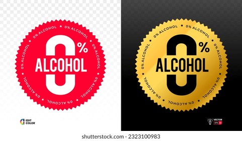 Etiqueta de porcentaje cero sin alcohol. No hay sello de alcohol. Ilustración del vector