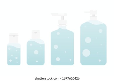 Alcohol gel bottles in flat design. Bottle icon set. Vector illustration.