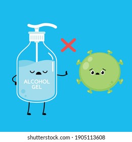 Alcohol gel. Alcohol gel character design. Hand wash gel and Bacteria vector.