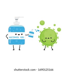 Alcohol gel character and virus. Alcohol gel vector. Hand wash gel vector.