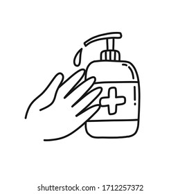 alcohol gel, hand sanitizer doodle icon, vector illustration