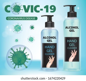 Alcohol gel. Hand wash gel vector. Hand wash gel and Bacteria vector.