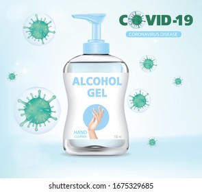 Alcohol gel. Hand wash gel vector. Hand wash gel and Bacteria vector.