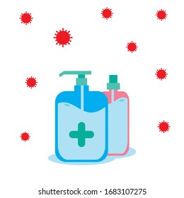 Alcohol gel. Hand wash gel vector. Hand sanitizer gel and virus vector.