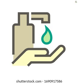 Diseño de icono vectorial de gel de alcohol y lavado de manos, trazo perfecto y editable de 64x64 píxeles.