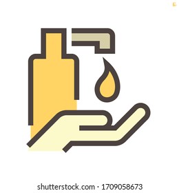 Diseño de icono vectorial de gel de alcohol y lavado de manos, trazo perfecto y editable de 48 x 48 píxeles.